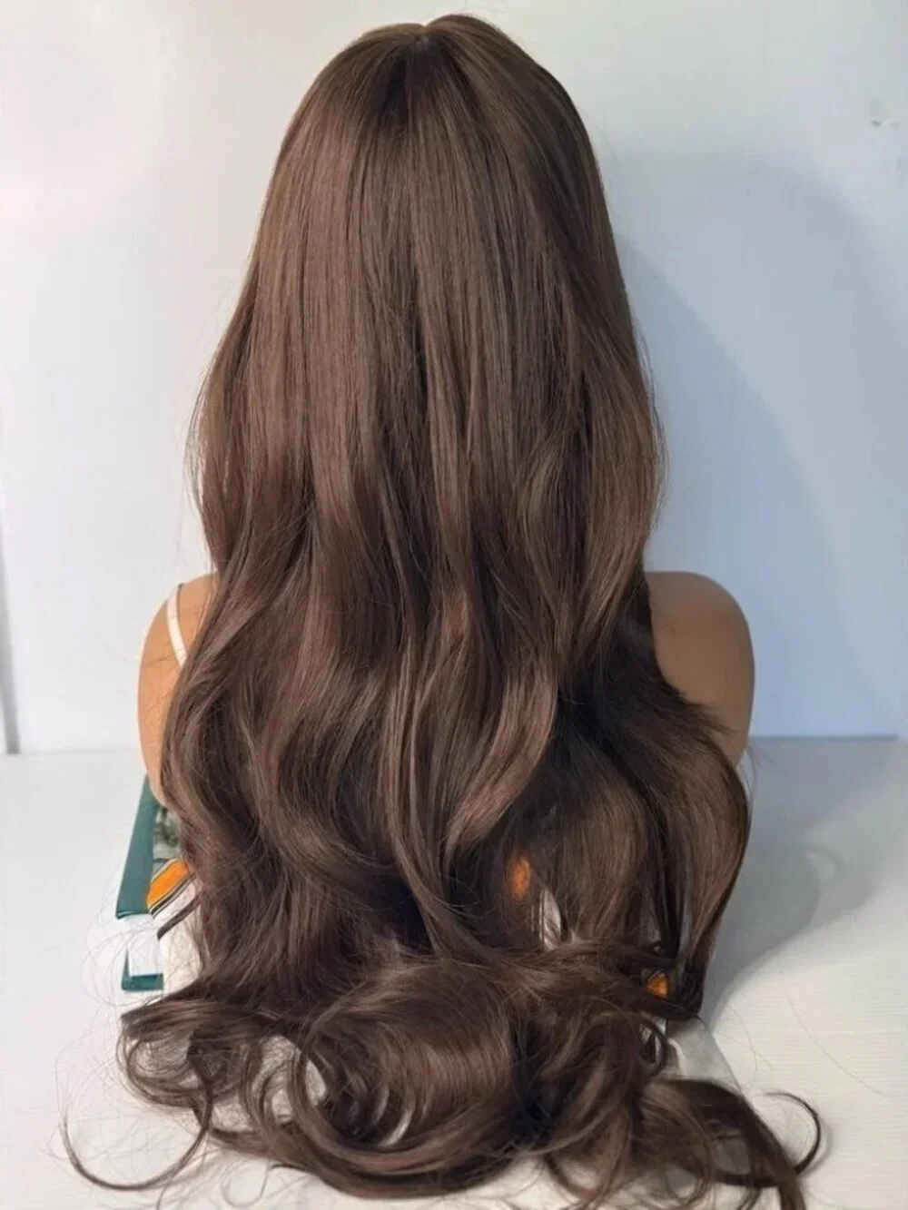 Chestnut Brown Wig with Bangs for Women – Long Wavy Heat Resistant Wig